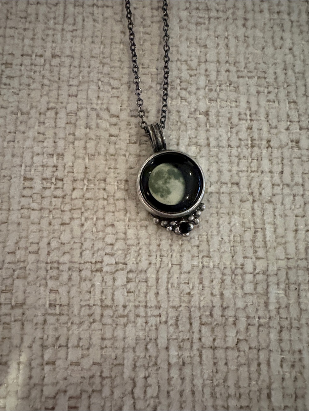 Silver Moonphase Pendant Necklace - Green Moon Accent